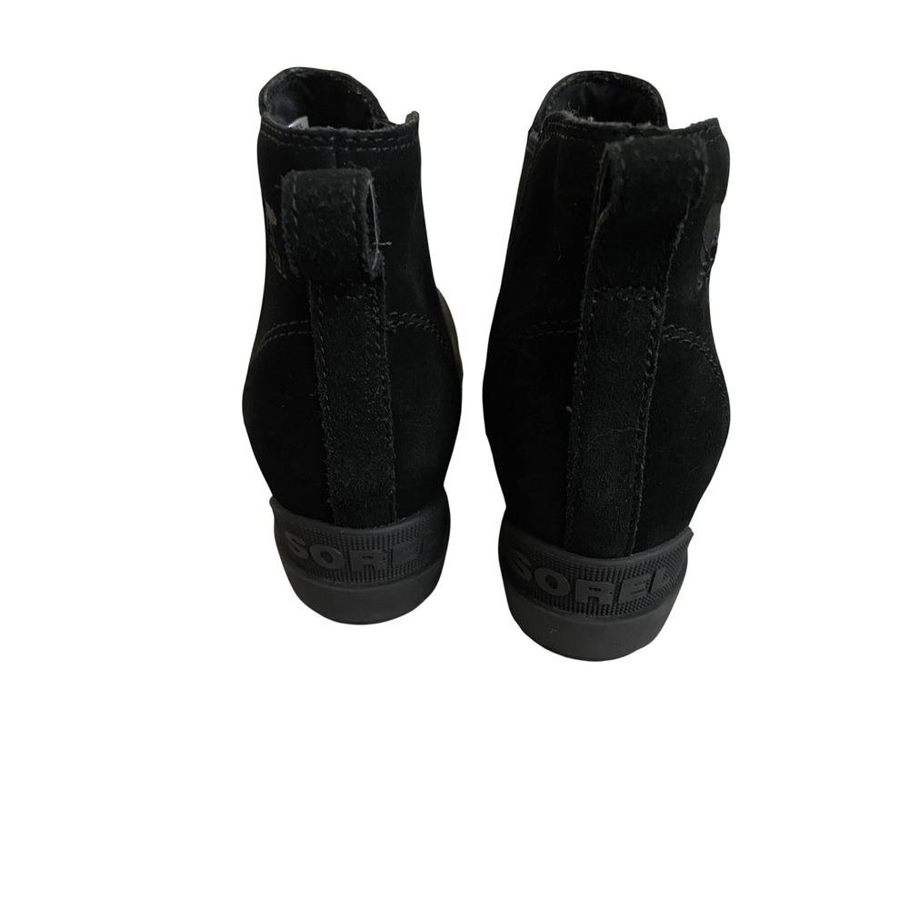 SOREL Evie II Wedge Chelsea Boot Black Leather Suede Waterproof 7.5 - Picture 9 of 10